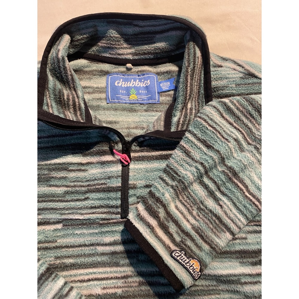 Chubbies Weekender Fleece 1/4 Zip Unique Striped Multicolor Pullover Mens M Golf